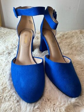 New Blue platform Chunky Heel 11 ankle Strap Block Heel Pump cruise resort comfy
